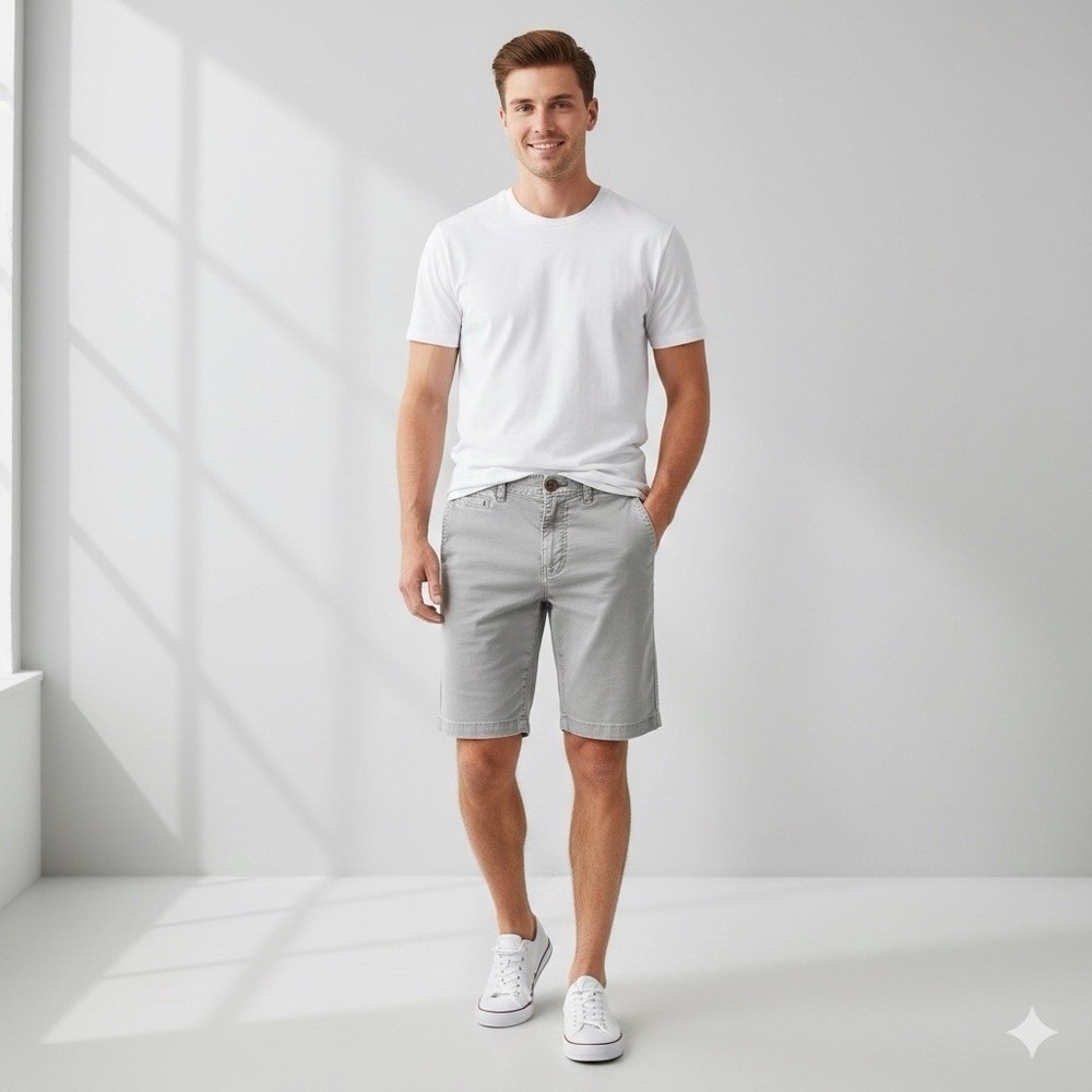 American Eagle Mens Size 30 Grey Chino Shorts Active Flex Classic Flat Front